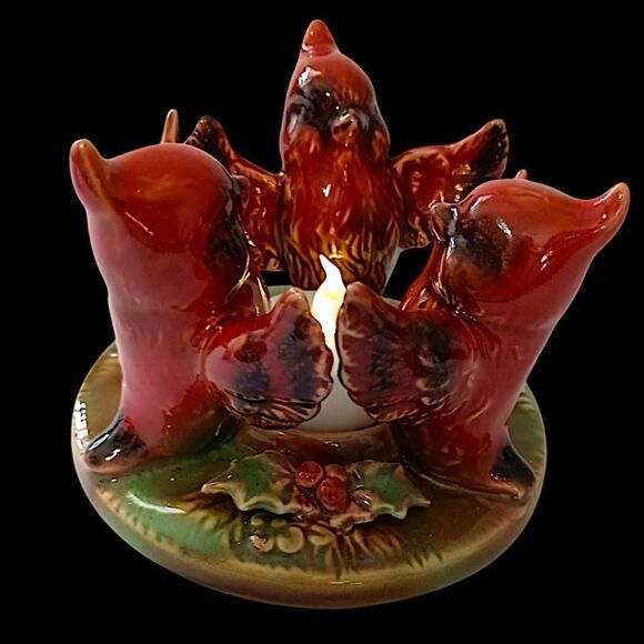 Cardinal Ceramic Candle Holder Trio Circle Tea Light Votive Christmas Winter - Picture 6 of 16